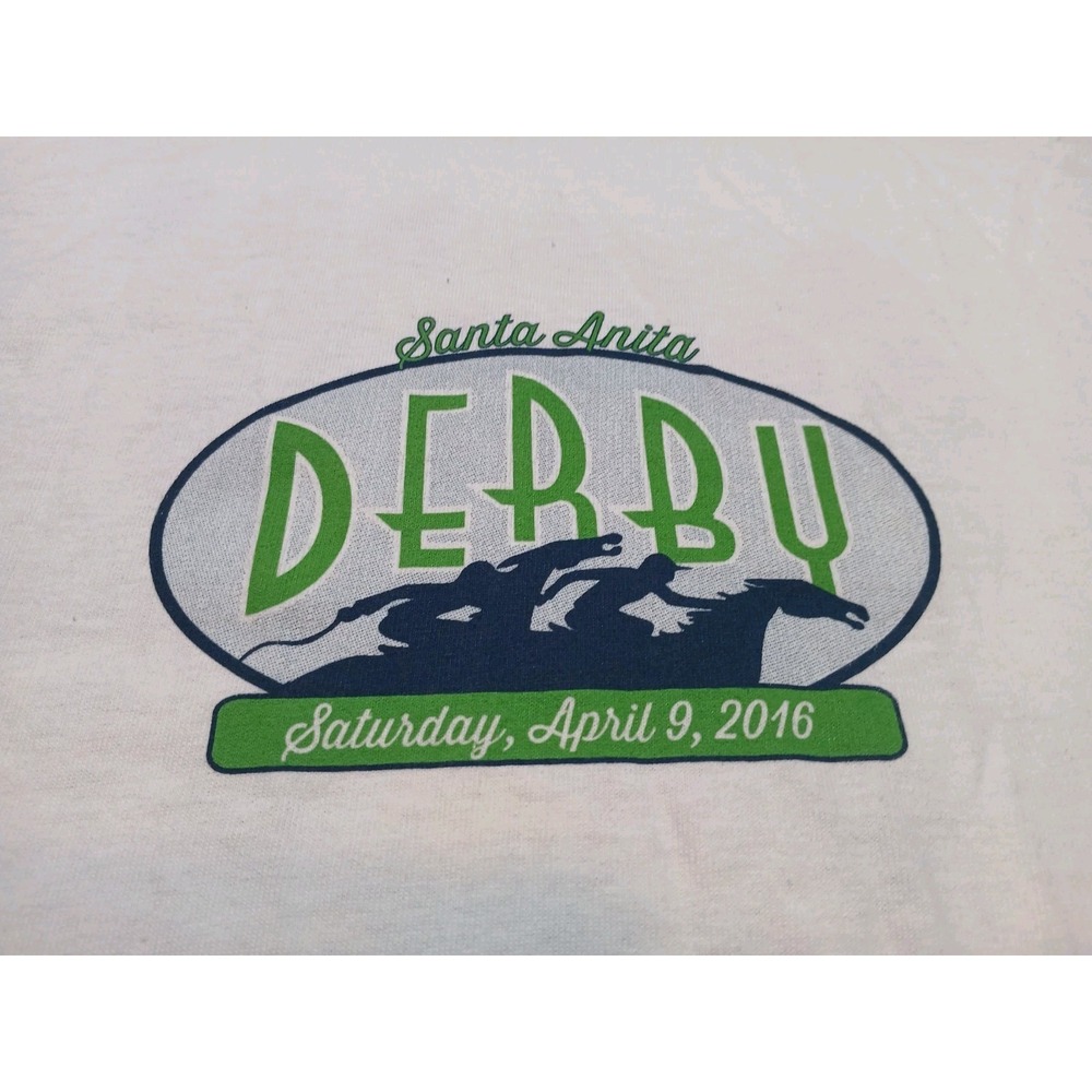 Vintage 2016 Santa Anita Derby Shirt White Size XL Gildan Ultra Cotton Comfort